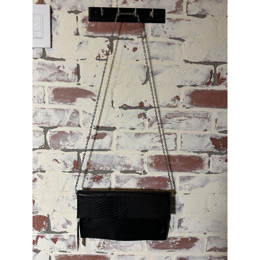 Glitzy by Glitzy Girlz Black Snakeskin Embossed Crossbody Bag Chain Strap Clutch